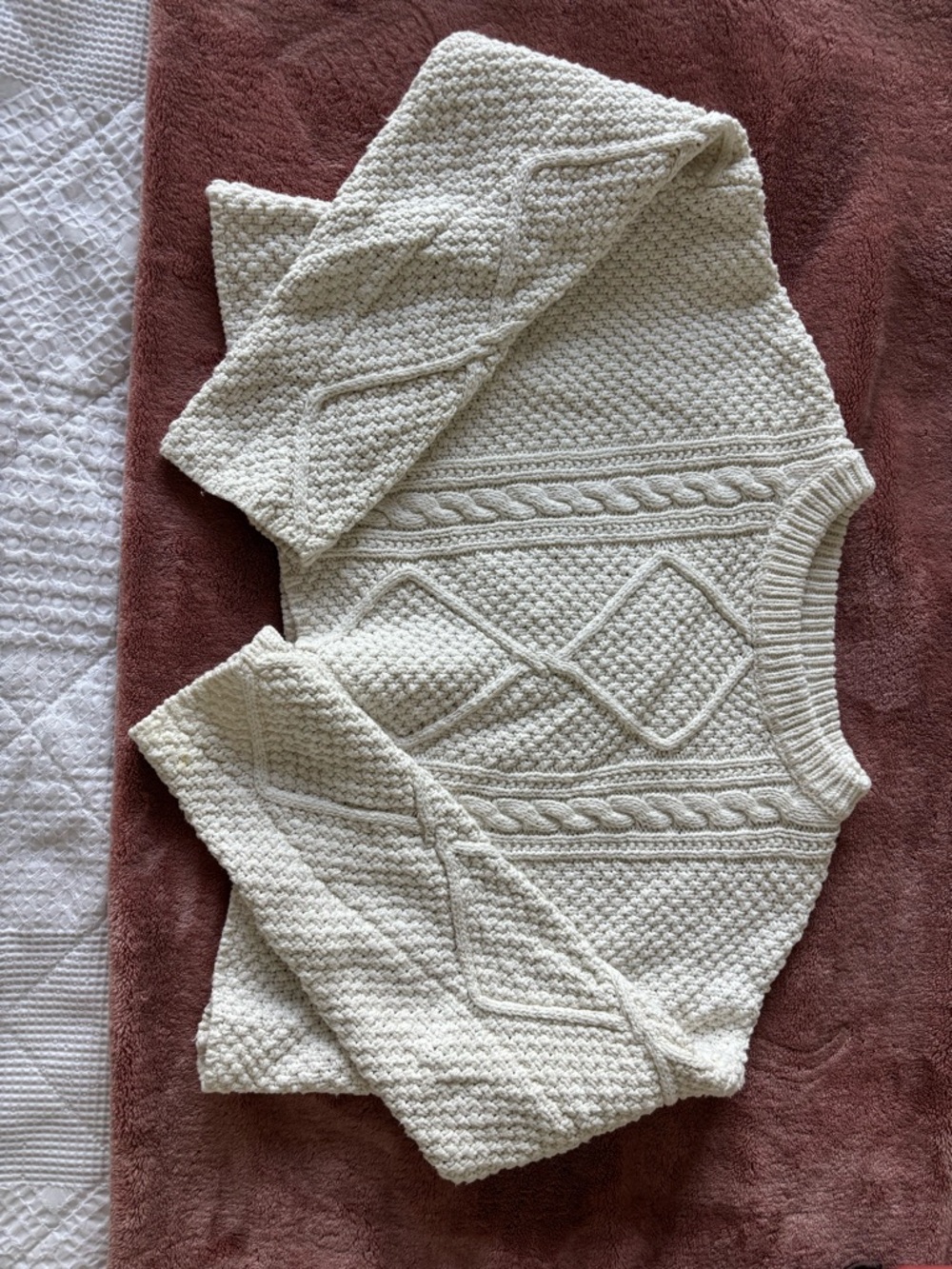 Cream Cable Knit Women's Sweater - Cropped Crewneck